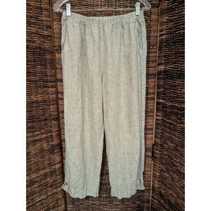 Willow 100% Linen High Rise Straight Wide Leg Pants Medium Pull On Elastic Waist